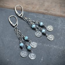 Larimar - klejnot Karaibów. Srebrne kolczyki 0268