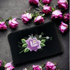 Duża haftowana torebka kosmetyczka fioletowa róża
