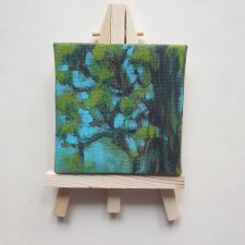 Mini obraz ręcznie malowany pejzaż lato drzewo