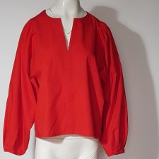 LINDEX bluzka z bufiastymi rękawami czerwona bawełna M Hv263