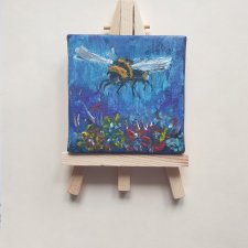Obraz ręcznie malowany mini "Pszczoła" +sztaluga