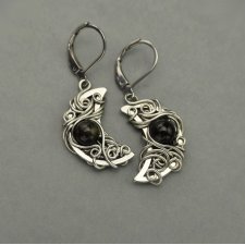 Kolczyki księżyce obsydian złocisty, stal chirurgiczna, wire wrapping półksiężyc