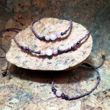 PEŁNIA Kryształ Górski Ametyst choker i dwie bransoletki ~ delfina dolls mikro makrama