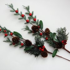 Gałązka świąteczna, szyszki, czerwone jagody 50 cm, 2 szt.