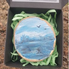 Magnes na lodówkę ręcznie malowany mewy prezent morze + pudełko