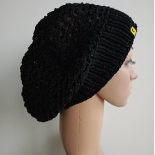 Obszerny ażurowy czarny beret czapka XL