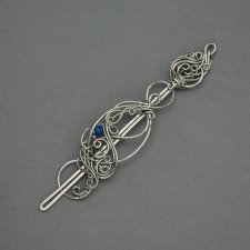 Spinka ze szpilką do włosów i do szala, broszka, ozdobna, kwarc, wire wrapping