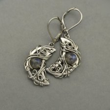 Kolczyki księżyce, półksiężyce, labradoryt, stal chirurgiczna, wire wrapping