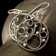 Kolczyki Koła Wire Wrapping – Perły Srebro