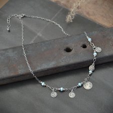 Larimar - klejnot Karaibów. Srebrnny naszyjnik z monetami 0271