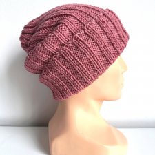 Wywijana czapka merino HELLI 100% Baby Merino 46 Herbaciany Róż - od ręki