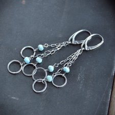 Larimar. Wiszące srebrne kolczyki z kółeczkami 02