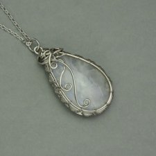Wisiorek kamień księżycowy, wire wrapping, stal chirurgiczna