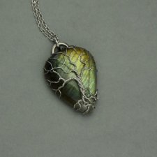 Wisiorek labradoryt drzewo życia wire wrapping, stal chirurgiczna