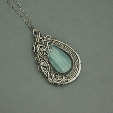 Wisiorek amaznoit, wire wrapping duży wisior unikatowy