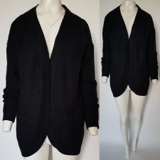 Czarny, luźny sweter narzutka z kieszeniami zapinany na kryte zatrzaski ONLY XL  Hv186
