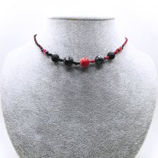 Pas Oriona Jaspis Agat Larvikit czerwonoczarny choker - korale naszyjnik~ DelfinaDolls ~ mikro makrama