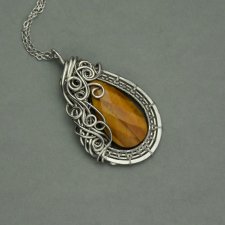 Wisiorek tygrysie oko, wire wrapping, stal chirurgiczna