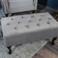 Podnóżek pufa Chesterfield szara aksamit 80cm