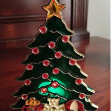 witrażowa choinka świecznik vintage ozdoba świecąca