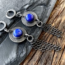 Srebrne kolczyki tribal z naturalnym kamieniem, lapis lazuli
