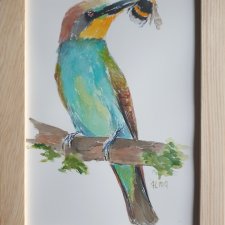 Akwarela ręcznie malowana ptak żołna+ rama