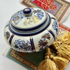 Vintage Chinese Porcelain Cobalt Blue & White Trinket Box ❤ Duże puzdro
