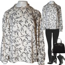 KappAhl bluzka z motywami roślinnymi szerokie rękawy wiskoza 40 L Hv238