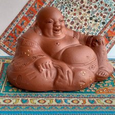 Purple Clay Ceramic Maitreya Buddha Statue ❀ڿڰۣ❀ Jakościowa sygnowana figurka ❀ڿڰۣ❀ Budda
