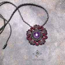 Gwiazda Mandala Pentagram Ametyst Granat Kryształ Górski naszyjnik pleciony mikro makrama DelfinaDolls