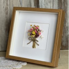 Bukiecik suszonych kwiatów w drewnianej ramce, prezent dla osoby kochającej kwiaty