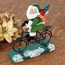 Święty Mikołaj na rowerze dekoracja, figurka, drewno, metal