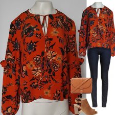 MNG MANGO Bluzka w kwiaty rękawy z falbankami wiskoza 38 M Hv262