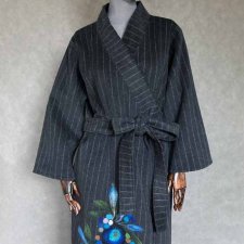 Kimono z wełny z kaszmirem malowane wełną.