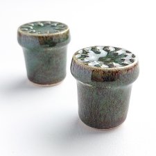 ceramiczne małe gałki do mebli wz.IX, zielone z brązowymi plamkami