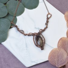 Miedziany naszyjnik wire wrapping z kwarcem dymnym #499