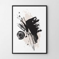 Plakat abstrakcja biało-czarna z różem  - format 30x40 cm