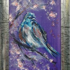 Obraz ręcznie malowany "Ptak" ptaki fiolet+ rama