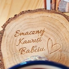 Prezent dla babci, smacznej kawusi, podstawka z grawerem na dzień babci, podkładka pod talerz kubek, rustykalne boho dodatki