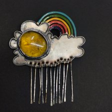 Broszka meteorologiczna- chmurka, tęcza, deszcz i słońce