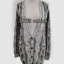Stefanel bawełniany sweter pleciony kardigan biało czarny S