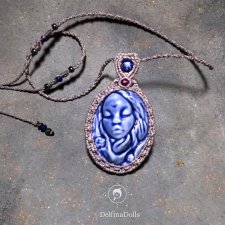 RUSAŁKA wodna słowiańska porcelana kamea Lapis Lazuli makrama Delfina Dolls