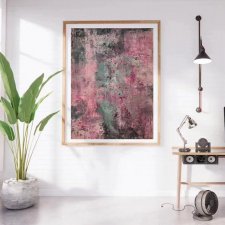Abstrakcyjny obraz do salonu z szałwiową zielenią, 60x80 cm