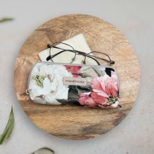 Etui na okulary - welurowe jasne peonie