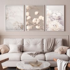 Delikatny Tryptyk z Kwiatami 30x40 cm, boho natura