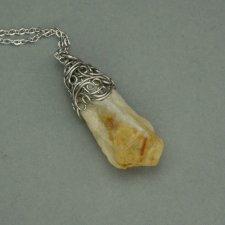 Wisiorek Talizman surowy cytryn, wire wrapping, stal chirurgiczna