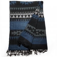 Duży szalik w niebiesko-czarno-szare azteckie wzory unisex Hu45