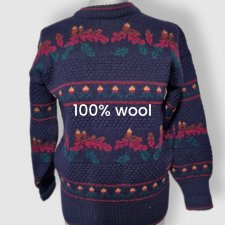 Jumpers wełniany sweter w liście dębu vintage M