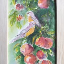 Akwarela Obraz Ręcznie malowany  Ptaki +rama