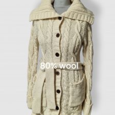 H&M wełniany zapinany beżowy sweter pleciony M 38